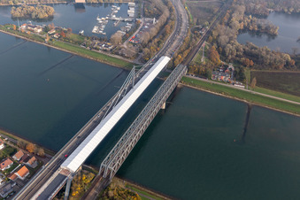 Construction site of the B10 Rhine bridge in the district Knielingen in Karlsruhe in the state Baden-Wuerttemberg, Germany