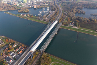 Aerial view of Construction site of the B10 Rhine bridge in Wörth am Rhein in the state Rhineland-Palatinate, Germany