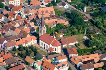 Church Street with St. Martin in Steinweiler in the state Rhineland-Palatinate, Germany