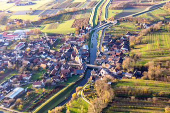 Aerial view of Rench Bridge in the district Erlach in Renchen in the state Baden-Wuerttemberg, Germany