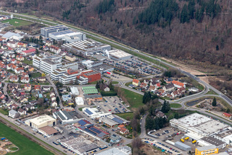 Buildings and halls on the premises of measurement and control company Endress and Hauser Maulburg in the state Baden-Wurttemberg