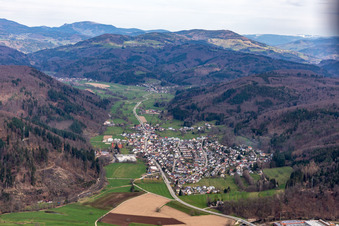 Aerial view of District Langenau in Schopfheim in the state Baden-Wuerttemberg, Germany