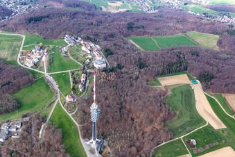 Aerial view of St. Chrischona TV Tower in Bettingen in the state Basel city, Switzerland