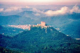 Trifels Castle from the west in the district Bindersbach in Annweiler am Trifels in the state Rhineland-Palatinate, Germany