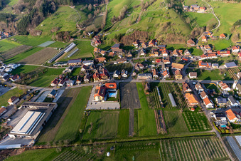 Aerial photograpy of Complex of the hotel building Hotel Gasthaus Mosers Blume in the district Bollenbach in Haslach im Kinzigtal in the state Baden-Wuerttemberg, Germany