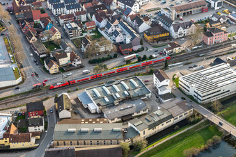 Industrial estate and company settlement Am Gewerbekanal and railway station in Haslach im Kinzigtal in the state Baden-Wuerttemberg, Germany