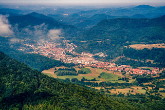 Aerial photograpy of Trifels Castle in Annweiler am Trifels in the state Rhineland-Palatinate, Germany