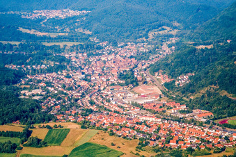 From the east in Annweiler am Trifels in the state Rhineland-Palatinate, Germany