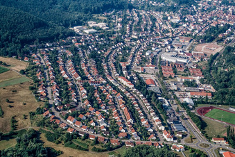District in the Queichtal from the northeast in Annweiler am Trifels in the state Rhineland-Palatinate, Germany