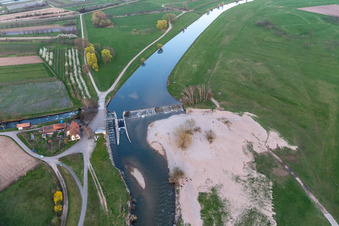 Aerial view of Rest area Am Großen Deich in the district Elgersweier in Offenburg in the state Baden-Wuerttemberg, Germany