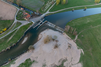 Aerial photograpy of Rest area Am Großen Deich in the district Elgersweier in Offenburg in the state Baden-Wuerttemberg, Germany