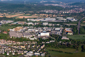 Industrial area An der Tagweide with Würth, Mömax, BAMF, Pfizer, Hegele in the district Hagsfeld in Karlsruhe in the state Baden-Wuerttemberg, Germany