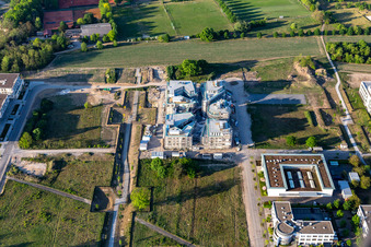 Construction site of the LTC - Linder Technology Campus in Wilhelm-Schickard-Straße in the Technology Park Karlsruhe in the district Rintheim in Karlsruhe in the state Baden-Wuerttemberg, Germany from the drone perspective