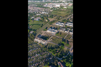 Aerial photograpy of Construction site of the LTC - Linder Technology Campus in Wilhelm-Schickard-Straße in the Technology Park Karlsruhe in the district Rintheim in Karlsruhe in the state Baden-Wuerttemberg, Germany