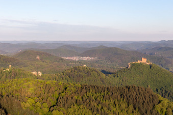 Castles Trifels, Anebos and Scharfenberg in the district Bindersbach in Annweiler am Trifels in the state Rhineland-Palatinate, Germany
