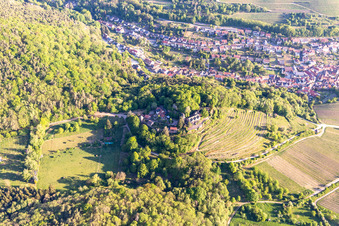 Oblique view of Kropsburg Castle in Sankt Martin in the state Rhineland-Palatinate, Germany
