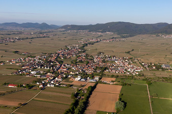 Aerial view of Town View of the streets and houses of the residential areas in Edesheim in the state Rhineland-Palatinate