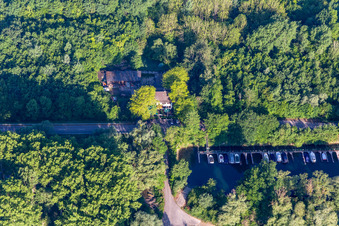 Aerial view of Old Rhine and Rheinschänke in Leimersheim in the state Rhineland-Palatinate, Germany