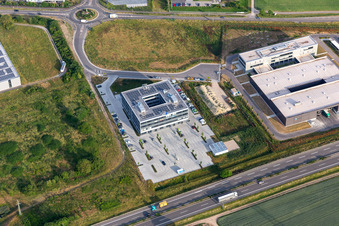 Carl-Benz-Straße commercial area with Fischer, UNITEC MTS in Rülzheim in the state Rhineland-Palatinate, Germany