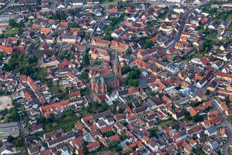 Oblique view of District Rheinsheim in Philippsburg in the state Baden-Wuerttemberg, Germany