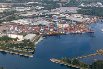 Aerial view of Harbor in Germersheim in the state Rhineland-Palatinate, Germany
