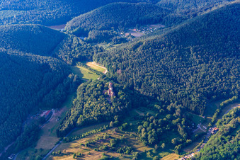 Aerial photograpy of Bewartstein Castle in Erlenbach bei Dahn in the state Rhineland-Palatinate, Germany