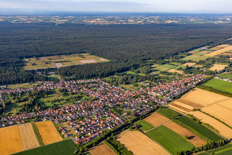 Village view on the edge of agricultural fields and land in Schaidt in the state Rhineland-Palatinate, Germany