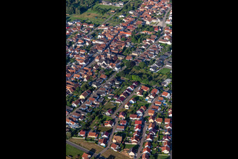 District Schaidt in Wörth am Rhein in the state Rhineland-Palatinate, Germany seen from a drone