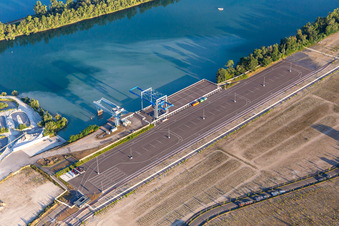 Aerial view of Autonomous Port of Strasbourg in Lauterbourg in the state Bas-Rhin, France