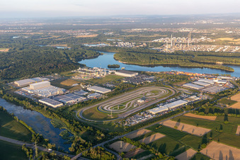Aerial view of Oberwald industrial area in Wörth am Rhein in the state Rhineland-Palatinate, Germany