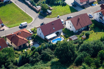 Drone recording of Ritter-Stephan-von-Mörlheim-Straße in Eußerthal in the state Rhineland-Palatinate, Germany