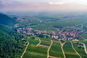 Wine-growing town on the edge of the Haardt from the south in Frankweiler in the state Rhineland-Palatinate, Germany