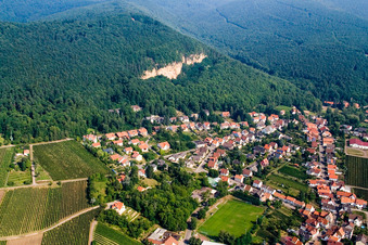 Village - view between palatinat forest and grapes in Frankweiler in the state Rhineland-Palatinate
