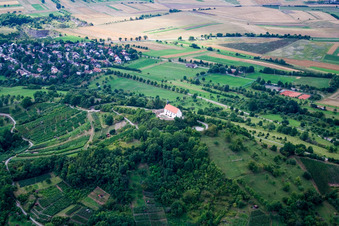 Aerial photograpy of Churches building the chapel Wurmlinger Kapelle - St. Remigius Kapelle in the district Rottenburg am Neckar in Tuebingen in the state Baden-Wurttemberg