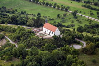 Oblique view of Churches building the chapel Wurmlinger Kapelle - St. Remigius Kapelle in the district Rottenburg am Neckar in Tuebingen in the state Baden-Wurttemberg