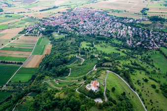 Aerial view of Wurmlinger Chapel in the district Wurmlingen in Rottenburg am Neckar in the state Baden-Wuerttemberg, Germany