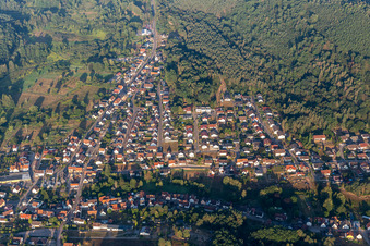 Surrounded by forest and forest areas center of the streets and houses and residential areas in Fischbach bei Dahn in the state Rhineland-Palatinate, Germany