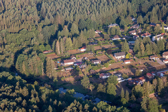 Aerial view of At Sägmühlweiher and Bitscher Straße from the southeast in Ludwigswinkel in the state Rhineland-Palatinate, Germany