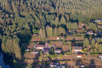Oblique view of At Sägmühlweiher and Bitscher Straße from the southeast in Ludwigswinkel in the state Rhineland-Palatinate, Germany
