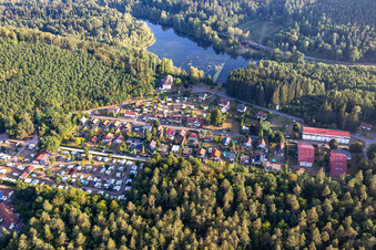 Camping Club Pirmans at Schöntalweiher in the district Schöntal in Ludwigswinkel in the state Rhineland-Palatinate, Germany from above