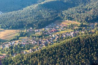 Aerial view of District Petersbächel in Fischbach bei Dahn in the state Rhineland-Palatinate, Germany