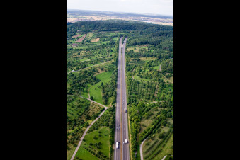 Routing and traffic lanes before the highway tunnel construction of the motorway A 81 in the district Kuppingen in Herrenberg in the state Baden-Wurttemberg