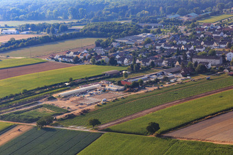 Oblique view of Kugelmann Biogemüse New production hall in Kandel in the state Rhineland-Palatinate, Germany