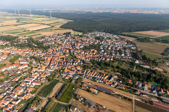 Village view on the edge of agricultural fields and land in Rheinzabern in the state Rhineland-Palatinate, Germany