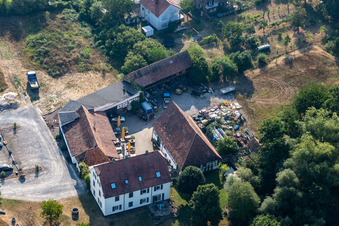 Aerial view of Gehrlein's Old Mill and Country House Coffee in Hatzenbühl in the state Rhineland-Palatinate, Germany