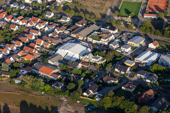 Aerial view of Wollherr Building Materials in Rheinzabern in the state Rhineland-Palatinate, Germany