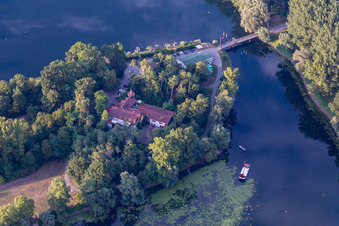 Building of the restaurant " Insel Rott am Rhein " in Linkenheim-Hochstetten in the state Baden-Wuerttemberg, Germany