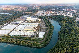 Aerial view of Daimler GLC on the island of Green in Germersheim in the state Rhineland-Palatinate, Germany