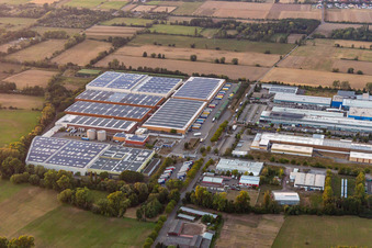 Oblique view of Industrial and commercial area Landau Ost with Michelin Tires and APL Automobil-Prueftechnik Landau GmbH in Landau in der Pfalz in the state Rhineland-Palatinate, Germany