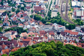 Aerial view of Old Town area and city center in Herrenberg in the state Baden-Wurttemberg